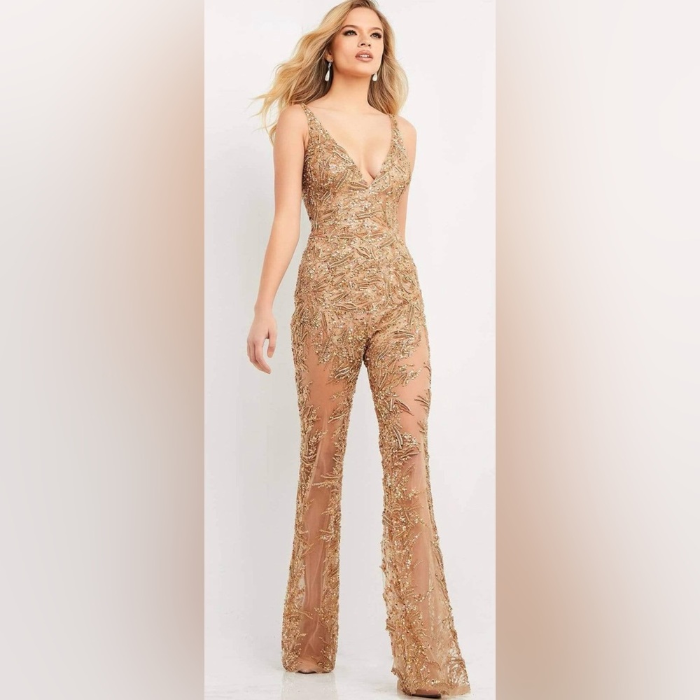 Jovani Beaded Sheer Jumpsuit